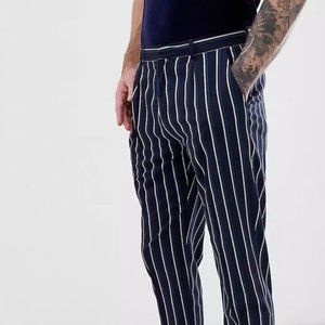 Harry Brown slim fit pleated crop teal stripe pants